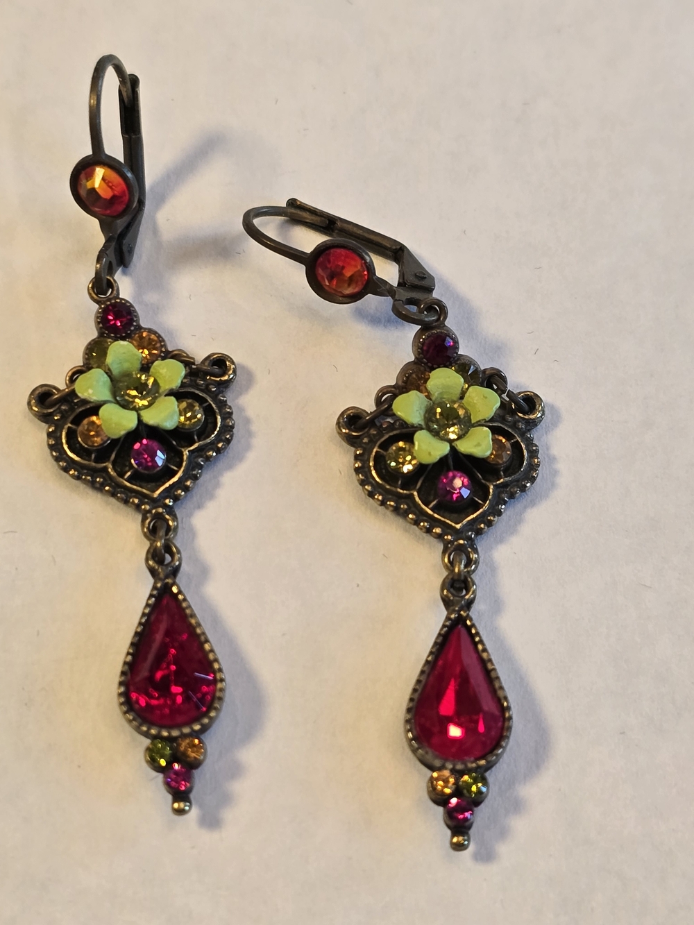 ORLY ZEELON Floral Drop Earrings in Hot Pink & Lime Green